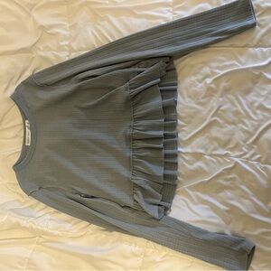 Altar'd State Ruffled Long Sleeve Top in Blue Gray